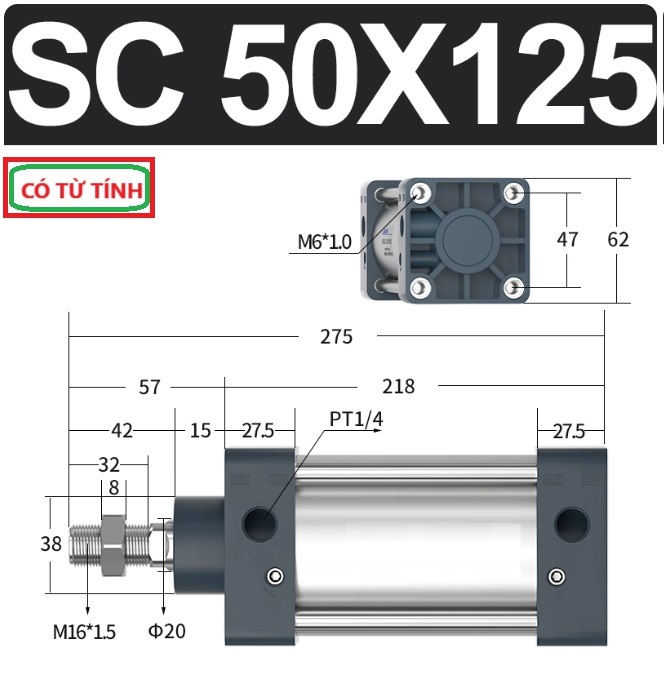 Xi lanh khí nén vuông SC50X125-S