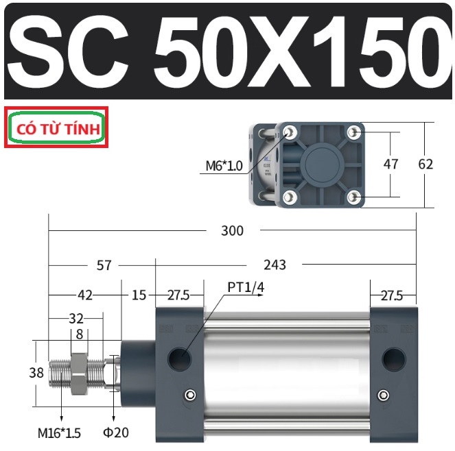 Xi lanh khí nén vuông SC50X150-S