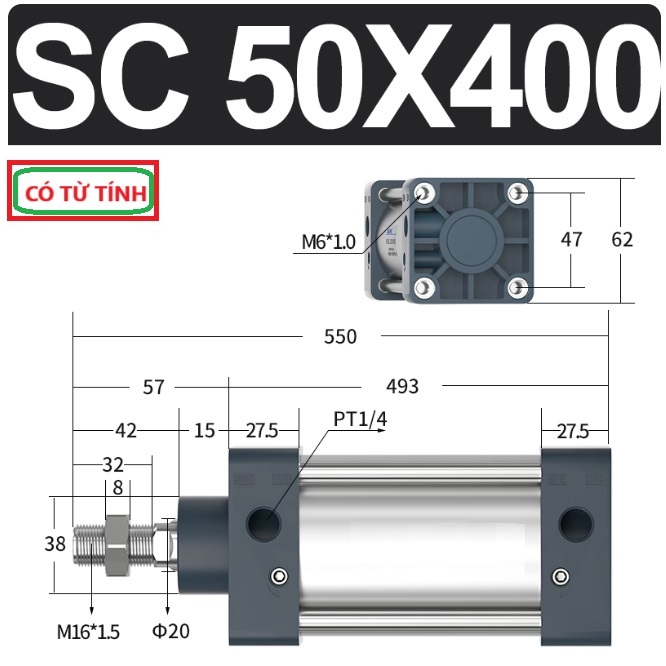 Xi lanh khí nén vuông SC50X400-S