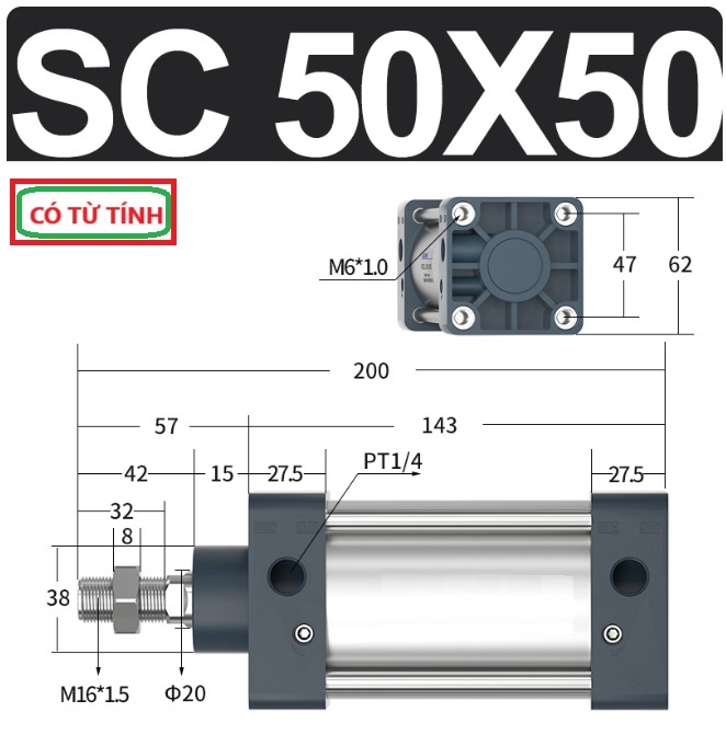 Xi lanh khí nén vuông SC50X50-S