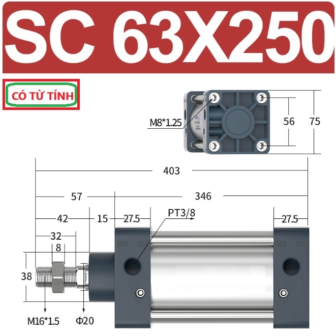 Xi lanh khí nén vuông SC63X250-S