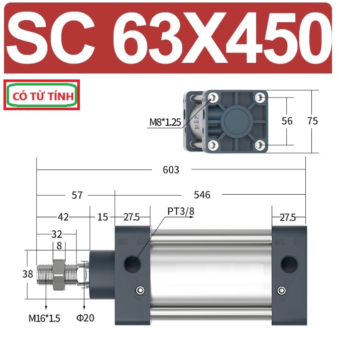 Xi lanh khí nén vuông SC63X450-S