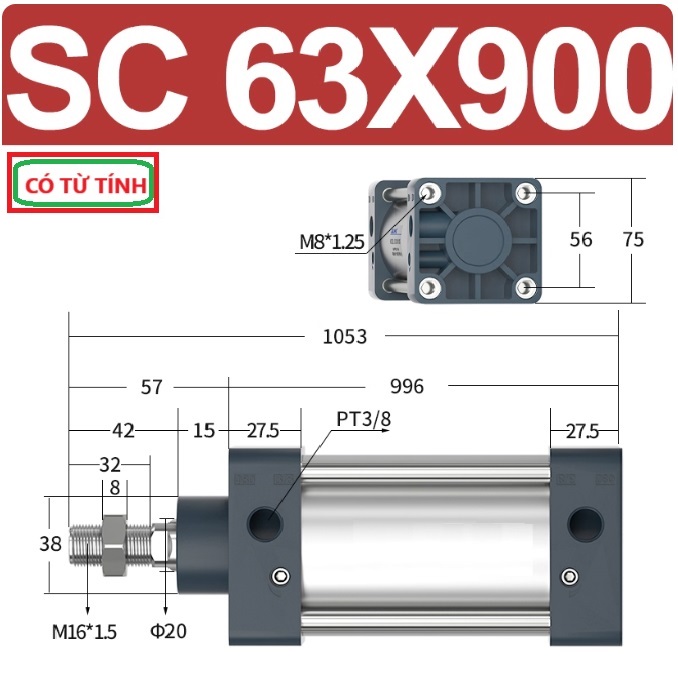 Xi lanh khí nén vuông SC63X900-S