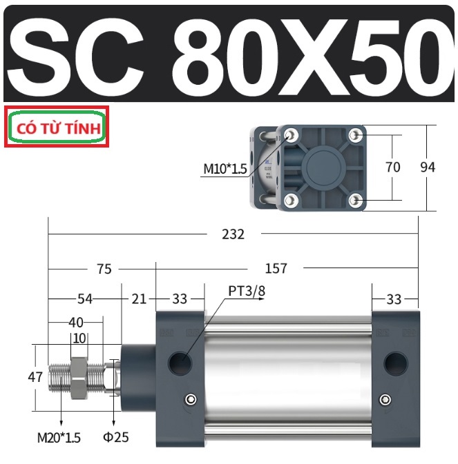Xi lanh khí nén vuông SC80X50-S