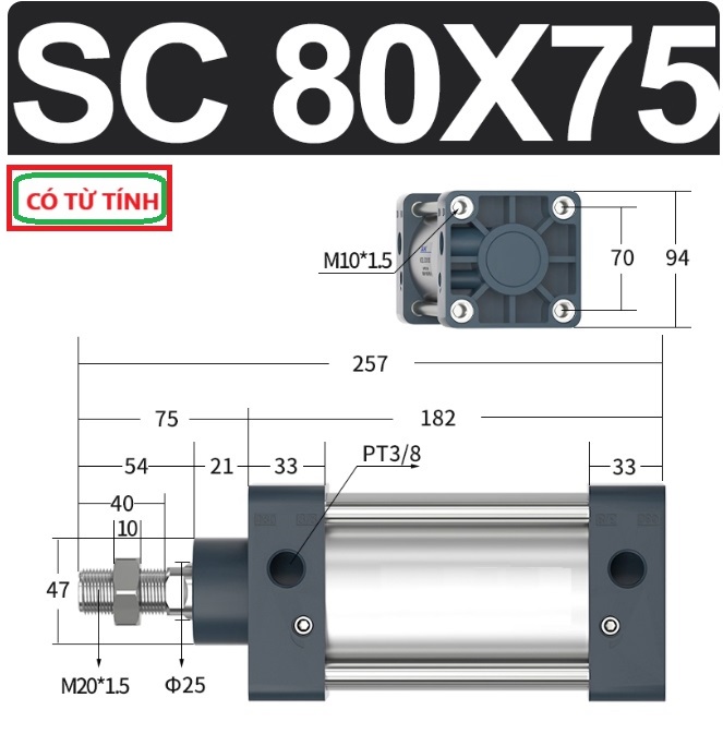 Xi lanh khí nén vuông SC80X75-S