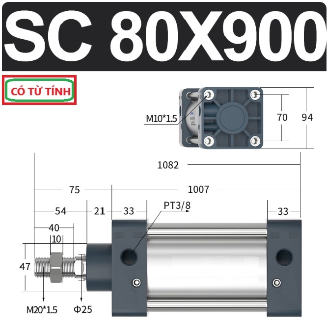 Xi lanh khí nén vuông SC80X900-S