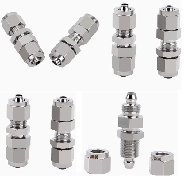 Đầu nối Inox 304 có  2 đầu siết ống 12 và siết thành