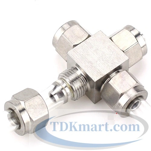 Ngã tư nối nhanh Inox 304 có 4 đầu siết ống phi 12