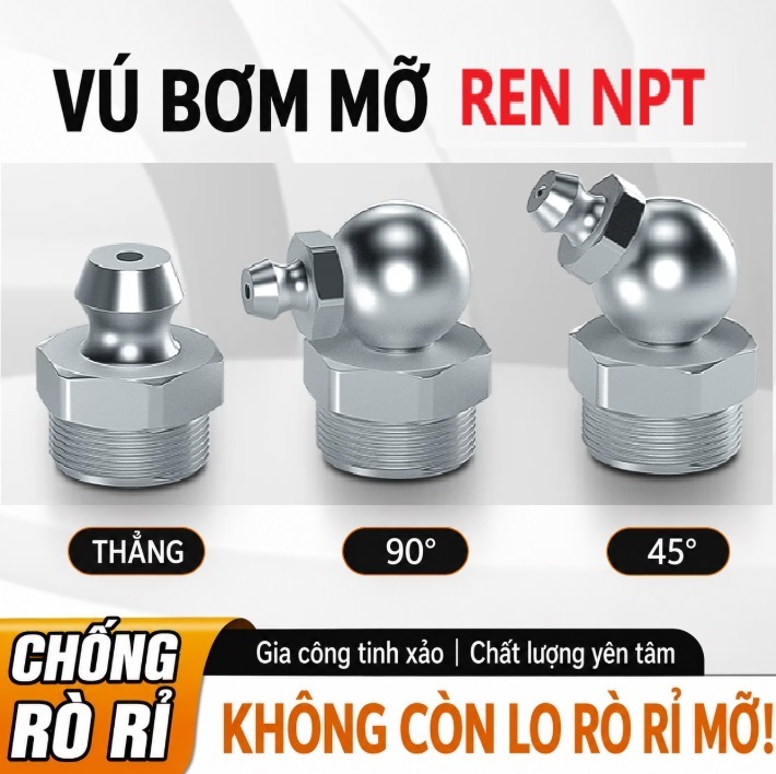 Vú bơm mỡ ren NPT