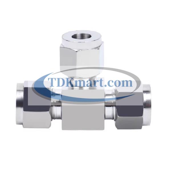 T nối nhanh khí nén vật liệu thép không gỉ inox 316 có 3 đầu siết hạt bắp