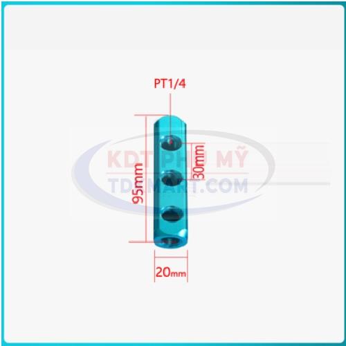 Thanh nhôm chia khí nén ren 1/4 - 3 lỗ ra