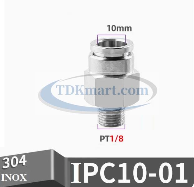Đầu nối nhanh Inox thẳng ống 10 - Ren ngoài 1/8 =9.6mm