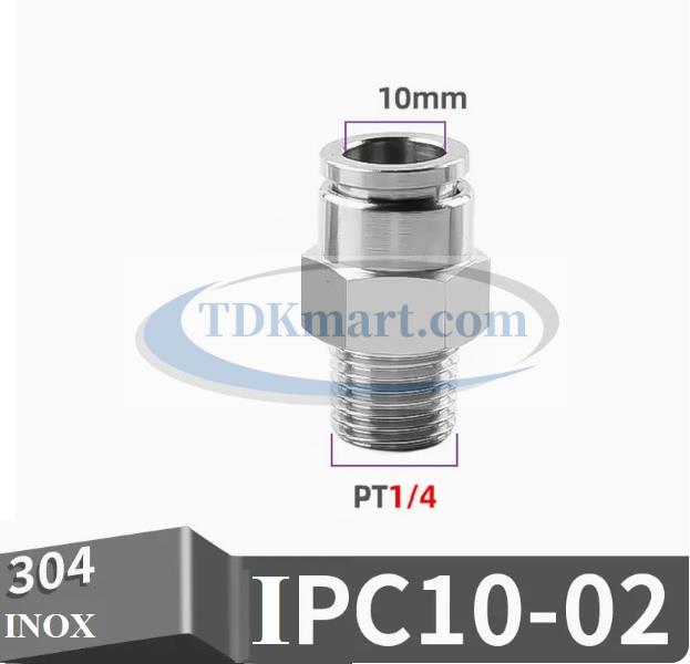 Đầu nối nhanh Inox thẳng ống 10 - Ren ngoài 1/4 =12.7mm