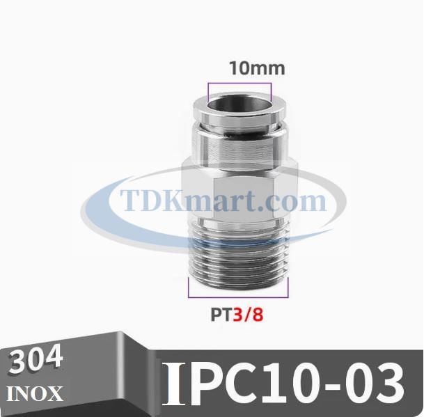 Đầu nối nhanh Inox thẳng ống 10- Ren ngoài 3/8 =16.7mm