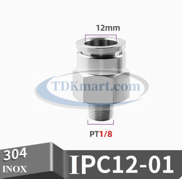 Đầu nối nhanh Inox thẳng ống 12 - Ren ngoài 1/8 =9.6mm