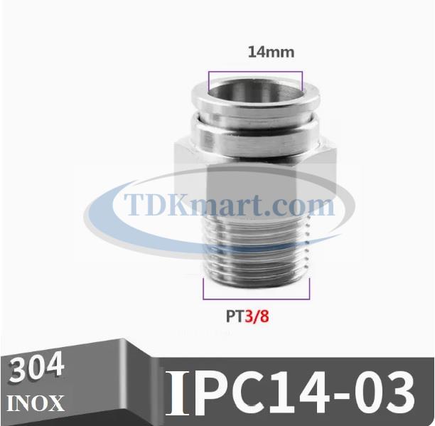 Đầu nối nhanh Inox thẳng ống 14 - Ren ngoài 3/8 =16.7mm