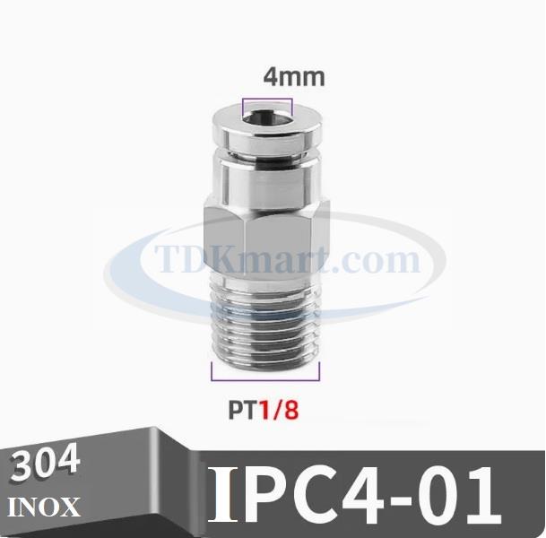 Đầu nối nhanh Inox thẳng ống 4 - Ren ngoài 1/8 =9.6mm