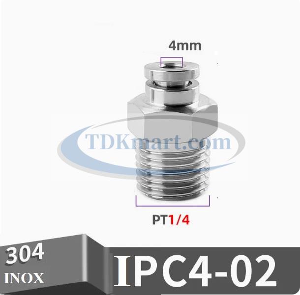 Đầu nối nhanh Inox thẳng ống 4 - Ren ngoài 1/4 =12.7mm