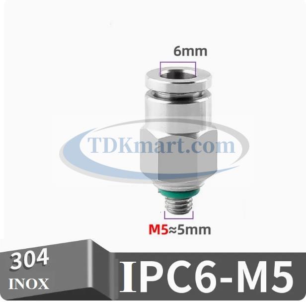 Đầu nối nhanh Inox thẳng ống 6 - Ren ngoài M5