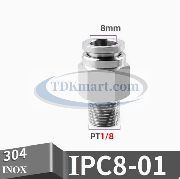 Đầu nối nhanh Inox thẳng ống 8 - Ren ngoài 1/8 =9.6mm