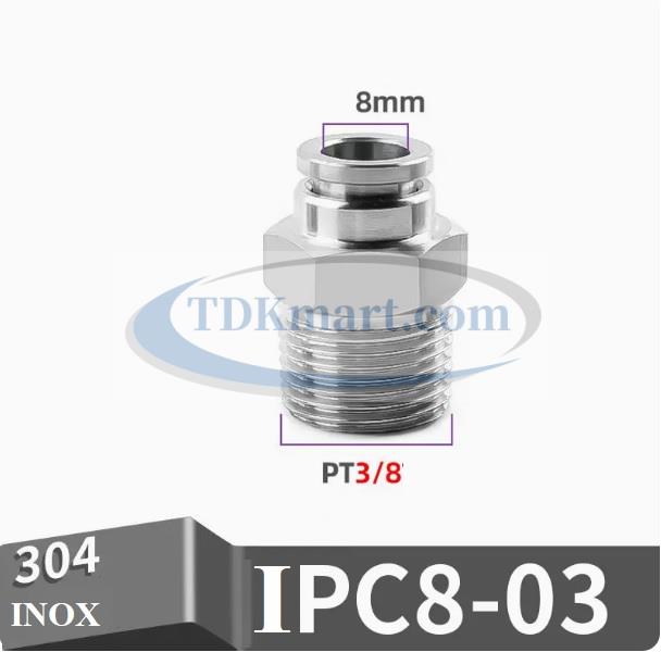 Đầu nối nhanh Inox thẳng ống 8 - Ren ngoài 3/8 =16.7mm