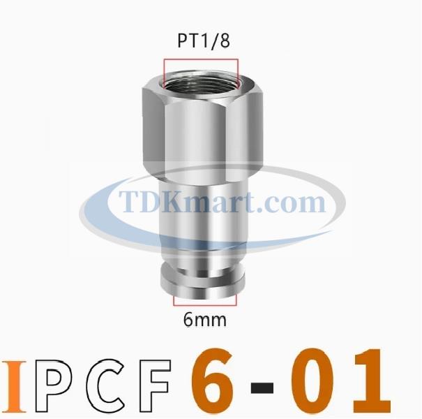 Đầu nối nhanh Inox thẳng ống 6 - Ren trong 1/8 =9.6mm