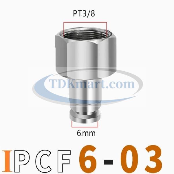 Đầu nối nhanh Inox thẳng ống 6 - Ren trong 3/8 =16.7mm
