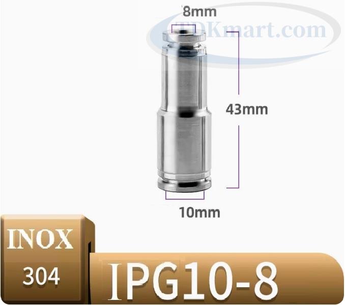 Đầu nối khí giảm thẳng Inox IPG10-8
