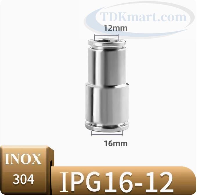 Đầu nối khí giảm thẳng Inox IPG16-12