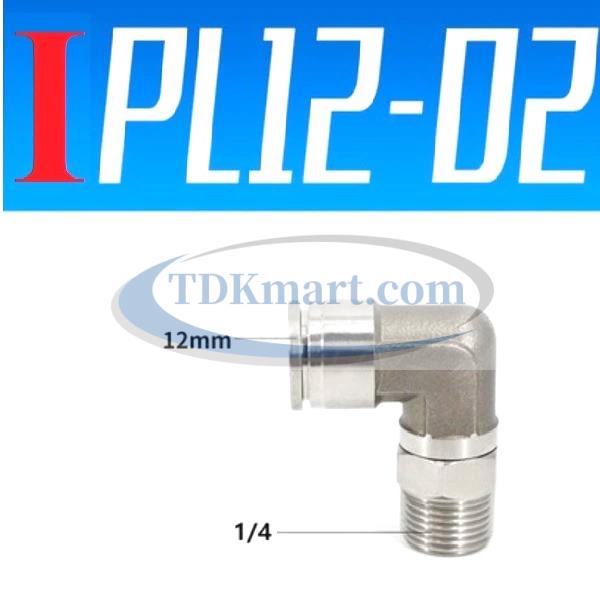 Co nối nhanh Inox ống 12 - Ren ngoài 1/4 =12.7mm