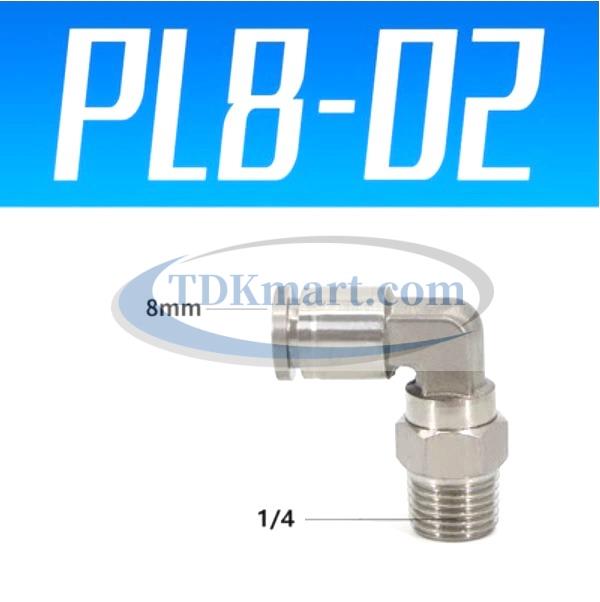 Co nối nhanh Inox ống 8 - Ren ngoài 1/4 =12.7mm