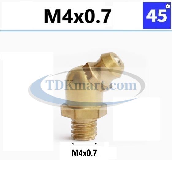Vú mỡ cong 45 độ vật liệu đồng M4 x bước ren 0.7