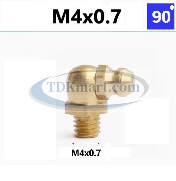 Vú mỡ cong 90 độ vật liệu đồng M4 x bước ren 0.7