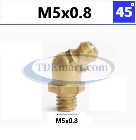 Vú mỡ cong 45 độ vật liệu đồng M5 x bước ren 0.8