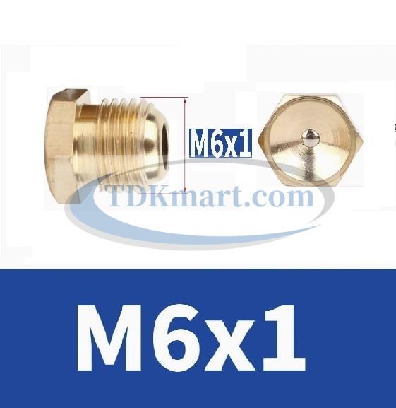 Ốc bơm mỡ đồng đầu phễu M6x1