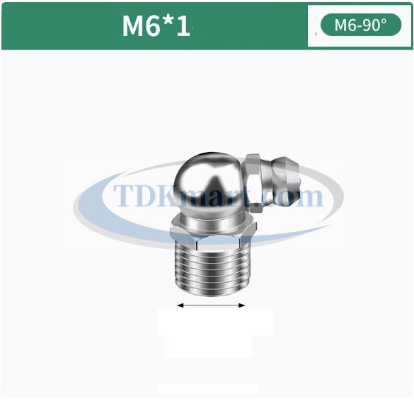 Vú mỡ 90 độ mạ Niken M6 x bước ren 1