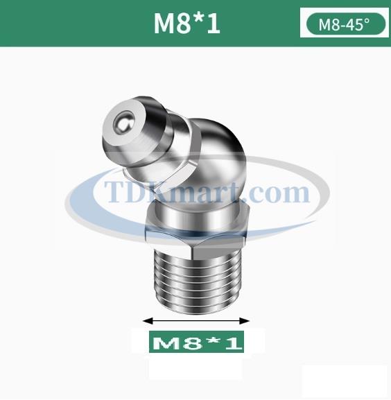 Vú mỡ 45 độ mạ Niken M8 x bước ren 1