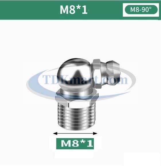 Vú mỡ cong 90 độ mạ Niken M8 x bước ren 1
