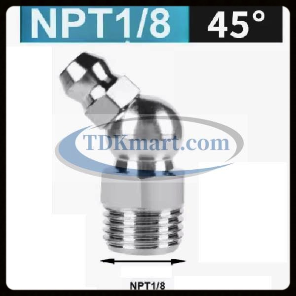 Vú bơm mỡ thép mạ  NPT1/8-27 45 độ