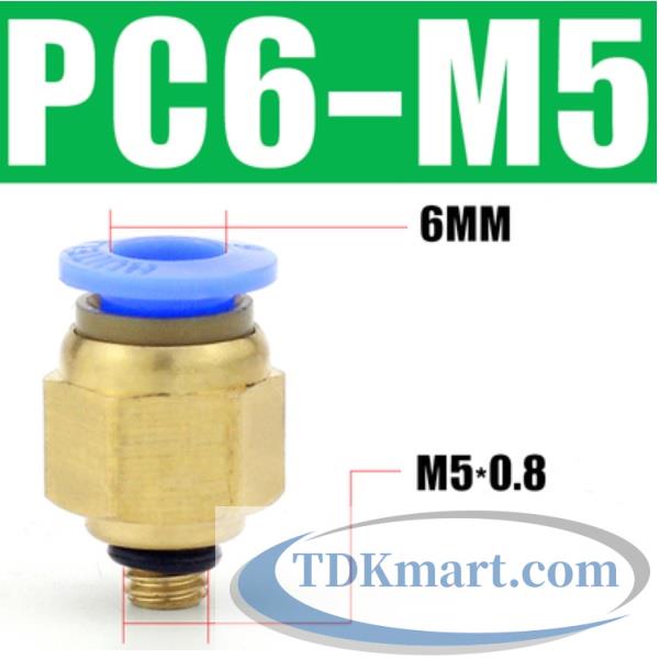 Đầu nối nhanh khí nén thẳng ống 6- Ren ngoài M5