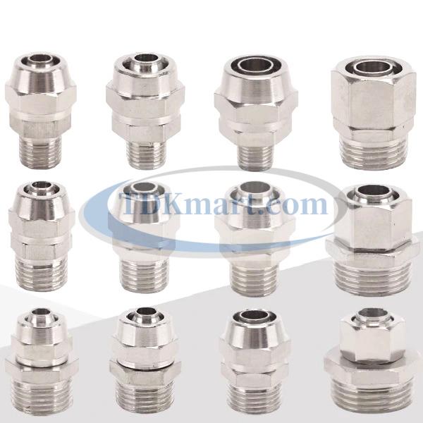 Đầu nối hơi ren ngoài vật liệu đồng có 1 đầu siết ống