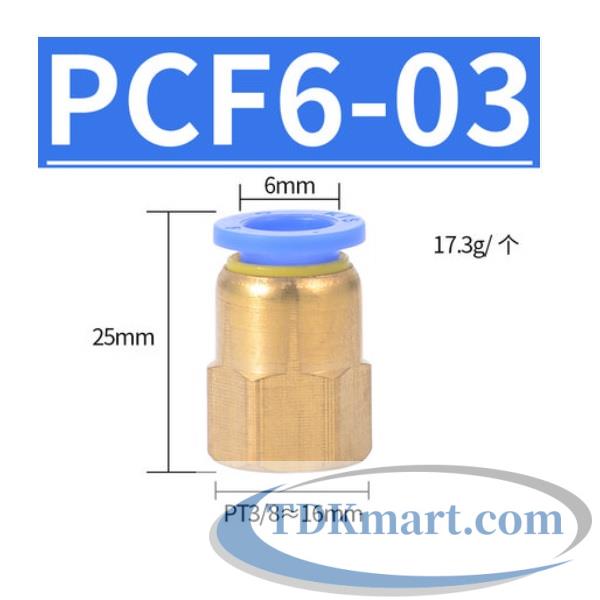 Đầu nối nhanh khí nén thẳng ống 6- Ren trong 3/8