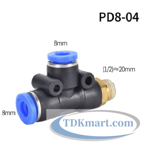 Cut nối chữ T hai đầu nối ống 8 mm- 1 đầu ren ngoài bên hông 20.5 mm = 1/2′