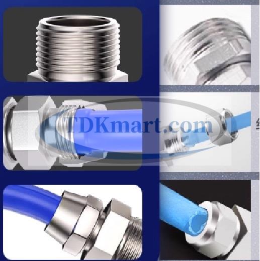 Phụ kiện khí nén đầu nối chữ T giảm 3 đầu siết bằng đồng