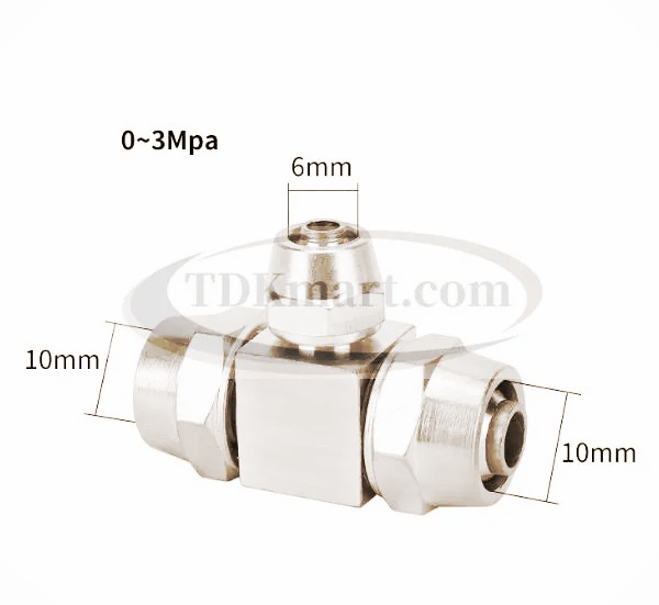 Phụ kiện khí nén đầu nối chữ T giảm 3 đầu siết bằng đồng