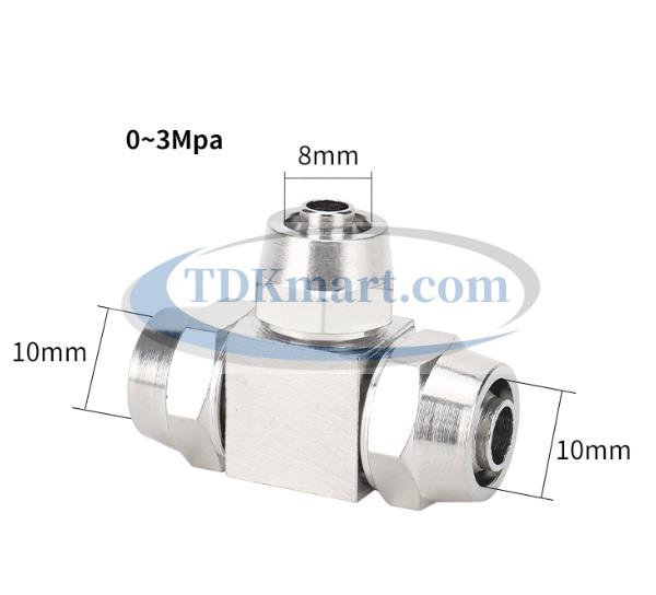 Phụ kiện khí nén đầu nối chữ T giảm 3 đầu siết bằng đồng