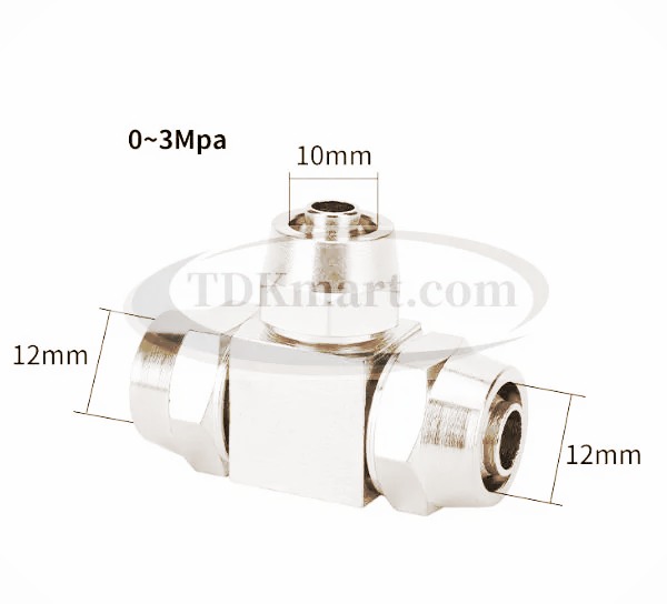 Phụ kiện khí nén đầu nối chữ T giảm 3 đầu siết bằng đồng