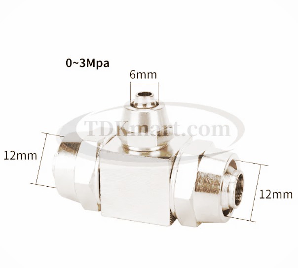 Phụ kiện khí nén đầu nối chữ T giảm 3 đầu siết bằng đồng