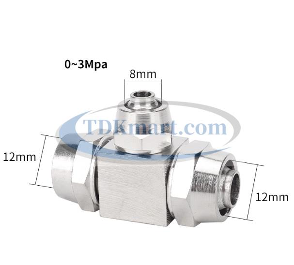 Phụ kiện khí nén đầu nối chữ T giảm 3 đầu siết bằng đồng