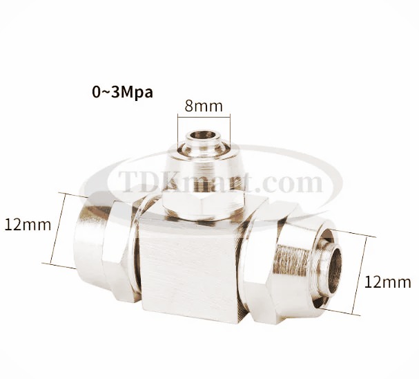 Phụ kiện khí nén đầu nối chữ T giảm 3 đầu siết bằng đồng